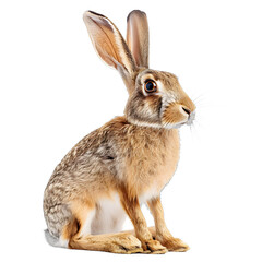 Obraz premium [Transparent Background PNG]Brown hare sitting on white background