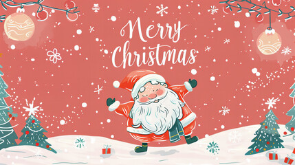 Santa Claus with Merry Christmas Text in Snow for Cards - Santa Claus with "Merry Christmas" text in a snowy landscape, ideal for creating festive Christmas cards.