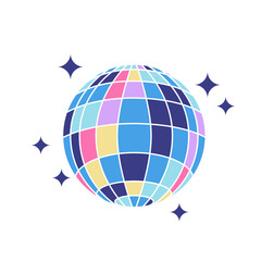 90s mirror ball. Bright multicolour hand drawn object. Vector illustration in trendy flat style