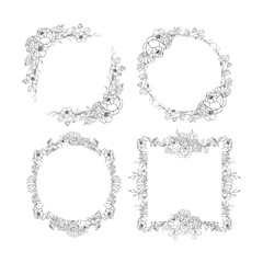 Hand Drawn Leaf and Flower Frame Background. Suitable for Wedding Invitation and Card