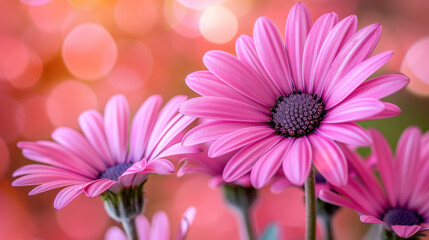 Close-up of beautiful pink flowers with a bokeh background, highlighting their delicate petals and natural beauty. Perfect for spring themes.