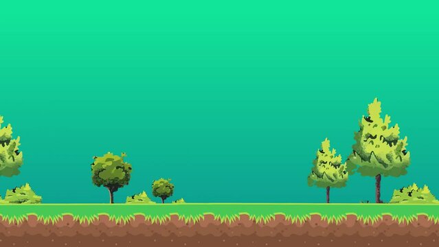 game background. Ground, grass, sky, tree and stars. 2D Game Platform Design