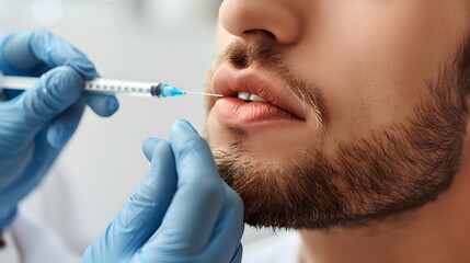 Cosmetic Procedure Male Patient lips Injection Facial Rejuvenation Aesthetic Treatment