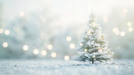 Christmas Tree in Snowy Field -  A beautifully decorated Christmas tree standing in a snowy field, capturing the essence of winter holidays.
