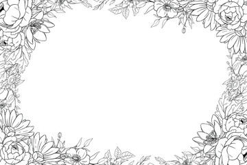 Fototapeta premium Hand Drawn Leaf and Flower Frame Background. Suitable for Wedding Invitation and Card