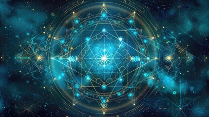 Mystical Sacred Geometry Background with Cosmic Patterns