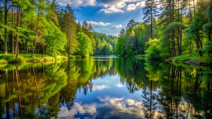 Fototapeta premium The Perfect Day To Take A Walk In The Woods And Enjoy The Peace And Quiet Of Nature.