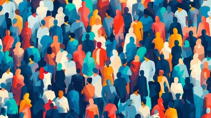 Colorful Urban Crowd Illustration in Cityscape. World Population Day