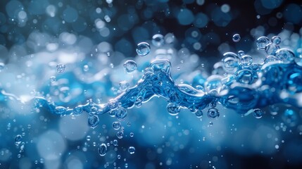 Abstract blue water splash with bubbles and bokeh background, a beautiful image for your website or design project.