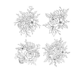 Hand Drawn Flower Bouquet Arrangement