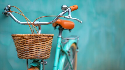 A Turquoise Bicycle Leans Against a Sun-Kissed Wall