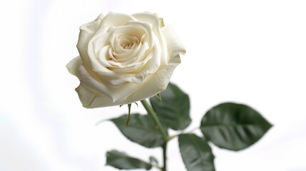 Single white rose isolated on white background