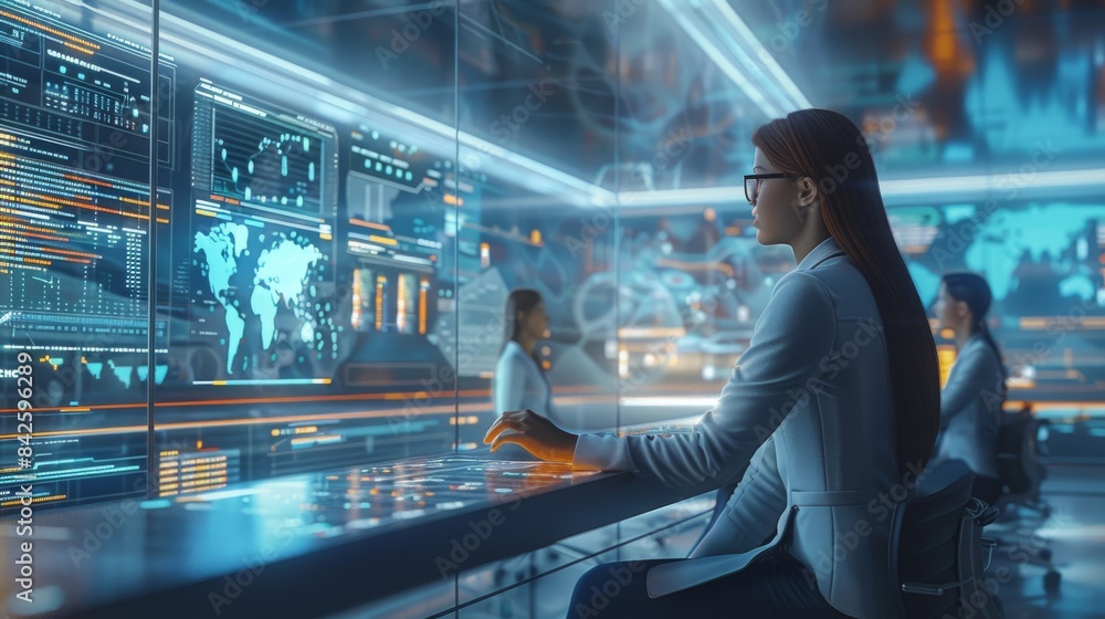 Poster a futuristic cloud spend management platform. feature a sleek and modern interface with holographic 