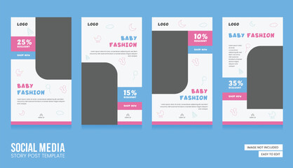 Baby shop social media stories post. Modern and creative baby shop story template. Abstract Minimalistic baby stories concept. EPS vector illustration