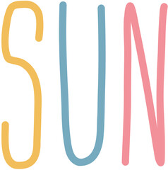 Sun letters Picnic colorful doodle icon. Outdoor Vector illustration. Hand drawn flat style.