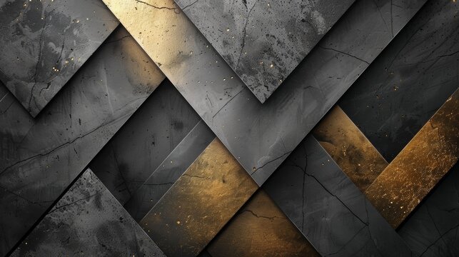 Abstract Background with Geometric Shapes in Black and Gold with a Textured Concrete Look
