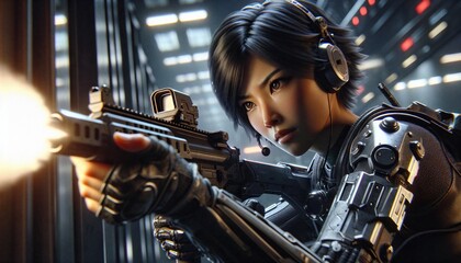 first person shooter game scene and character