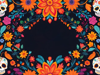 Obraz premium Day of the Dead banner. Dia de los muertos border.Day of the Dead and Mexican Halloween background. Mexican tradition festival. Day of the Dead Sugar Floral ornament. Doodle flowers design