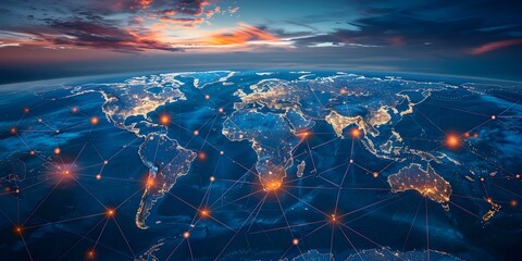 World map connecting flight paths in global business network. Concept Global Business Networks, Flight Paths, World Map, International Connections, Trade Routes