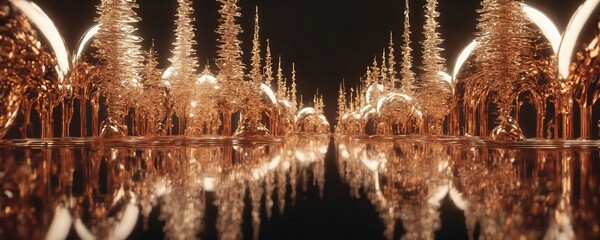 there is a very large mirror with a lot of trees in it