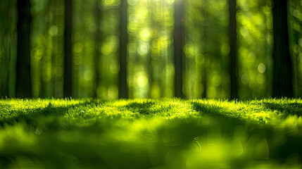 Fototapeta premium A lush green forest with a grassy field in the foreground