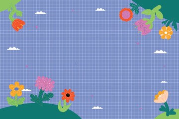 Сheckered horizontal background with bright thick colors, playful design composition.