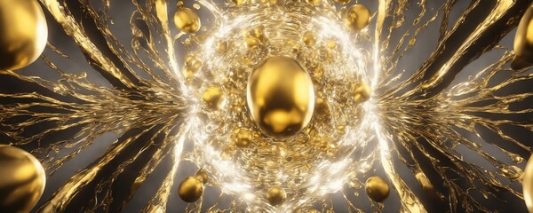 a close up of a golden egg surrounded by golden balls