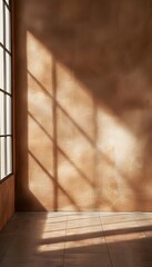 A brown wall and floor with light coming from the side. Background for product photography
