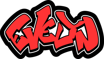 EVELYN Graffiti Name, street art urban wall tag style font, sticker, label, print, stencil, cut file, cool dope hand drawn writing, girl, dj sign logo, doodle, clear transparent background PNG, red