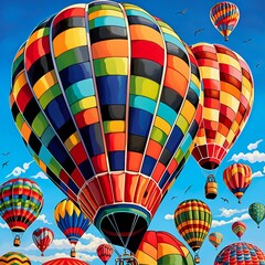 Naklejka premium A colorful hot air balloon with many other hot air balloons in the sky