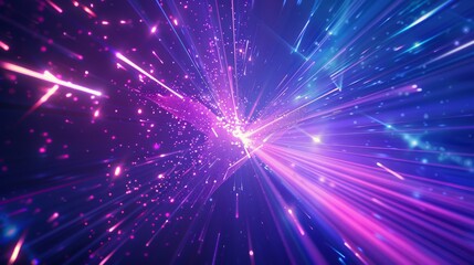 Naklejka premium Midjourney on a purple-blue background, Exclamation point text emanating from it, laser beams forming geometric shapes and patterns, smoothly moving across the screen, surrounding the text with light 