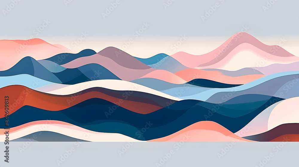Poster abstract vector illustration of mountains. simple unique shapes. soft flowing lines