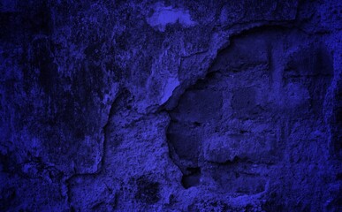 Dark blue color with an old grunge wall concrete texture as a background. Beautiful Decorative Navy Blue Stucco Wall Background. Art Abstract Grunge Texture Web Banner With Copy Space for design