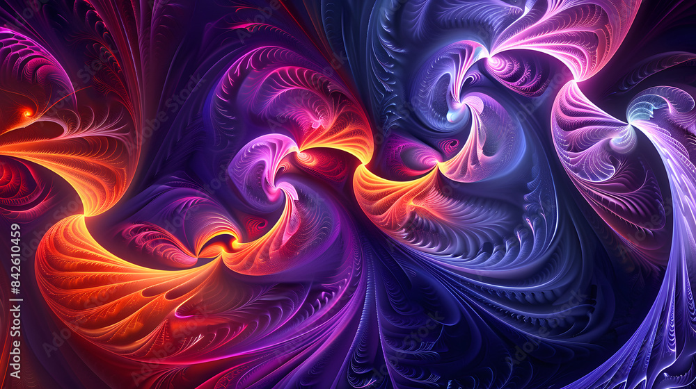 Poster abstract vivid panorama with flowing figures and spirals. 3d depiction. colorful oscillations in ind
