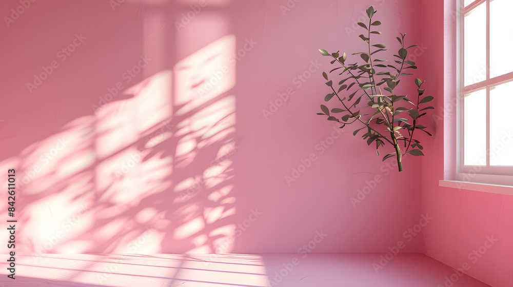 Poster abstract window light shadow on pink wall background for product presentation empty mockup with spac