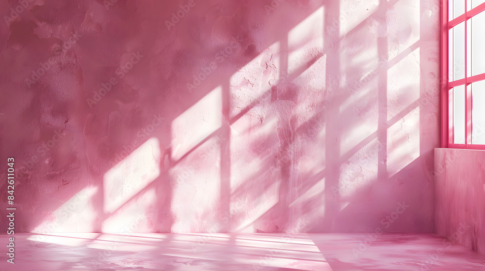 Poster abstract window light shadow on pink wall background for product presentation empty mockup with spac