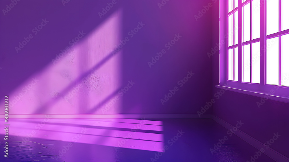 Poster abstract window light shadow on purple wall background for product presentation empty mockup with sp