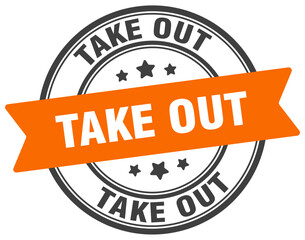 take out stamp. take out label on transparent background. round sign