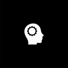 Gears in head icon vector illustration isolated on black