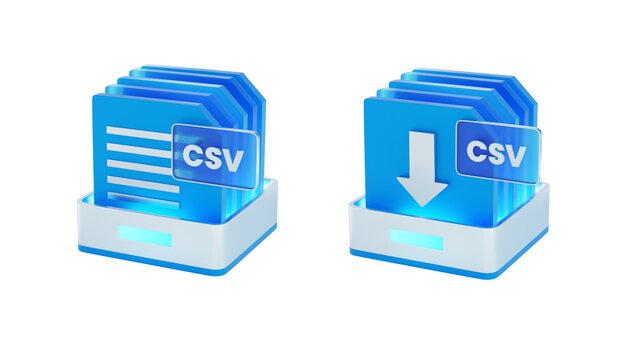 3d files csv format icon with blue glass material 
