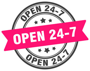 open 24 7 stamp. open 24 7 label on transparent background. round sign