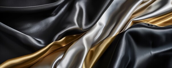 Elegant waves of black and gold luxury fabric, perfect for design and fashion concepts