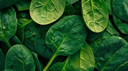Fototapeta premium Fresh vibrant green spinach leaves texture closeup