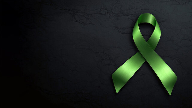 green awareness ribbon with black marble background. copy space