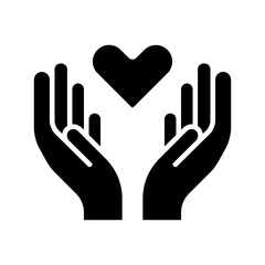 Charity icon. Hand holding heart, love, compassion, giving, support, care, help, charity, kindness, altruism.