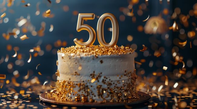Golden 50th Birthday Cake With Confetti
