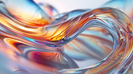 macro, 3d, glass organic forms, close-up ribbed glass object, depth of field, magic, rainbow colored border, in the style of ethereal light effects, minimalist, shimmering metallics, whitebackground 
