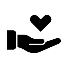 Charity icon. Hand holding heart, love, compassion, giving, support, care, help, charity, kindness, altruism.