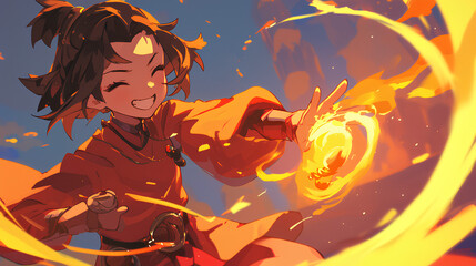 a girl is practicing learning fire magic