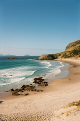 Waves hit the rocky beach